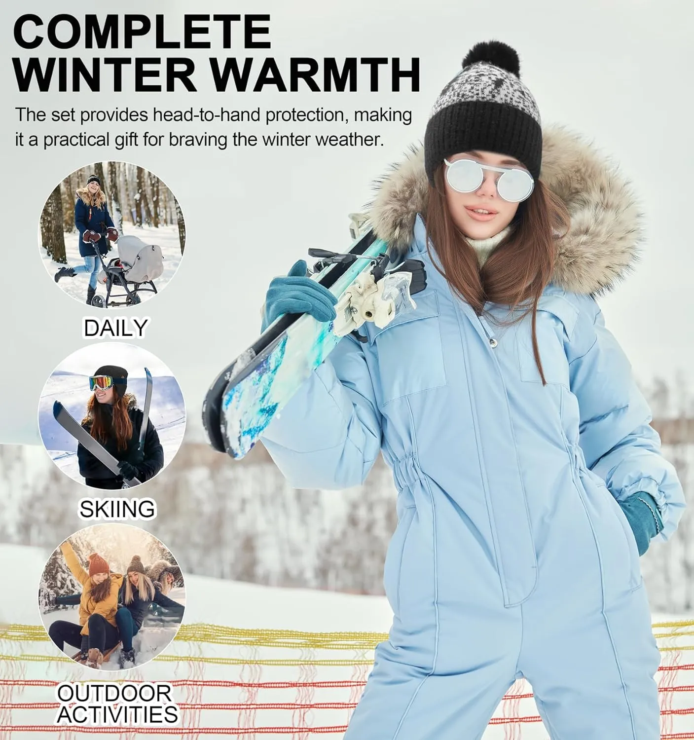 Womens Beanie Hat Scarf Gloves Set,Winter Warm Touchscreen Gloves Fleece Lined Hat Long Knit Scarf for Women Men