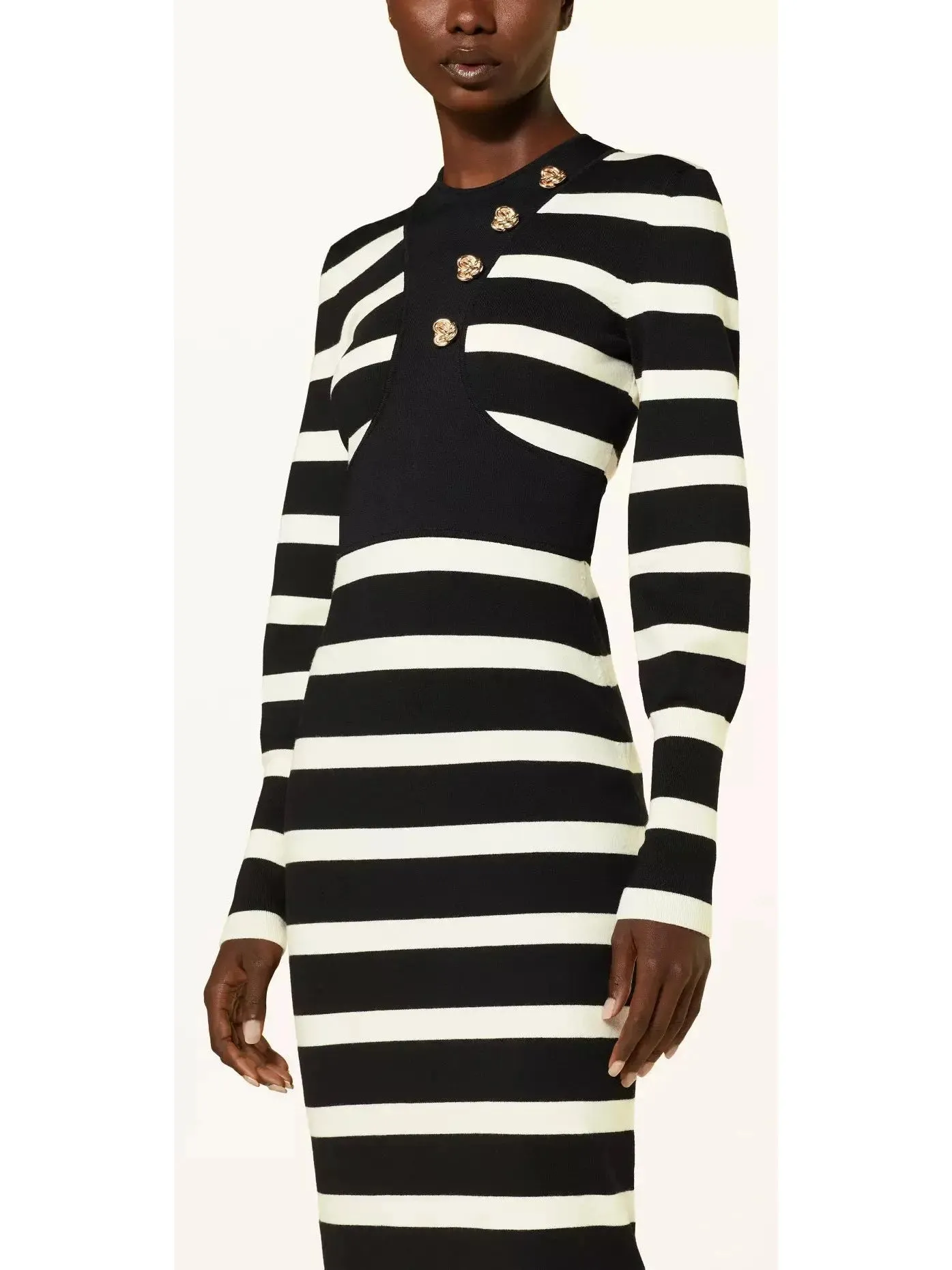 Women’s Black and White Striped Wool-Blend Midi Dress