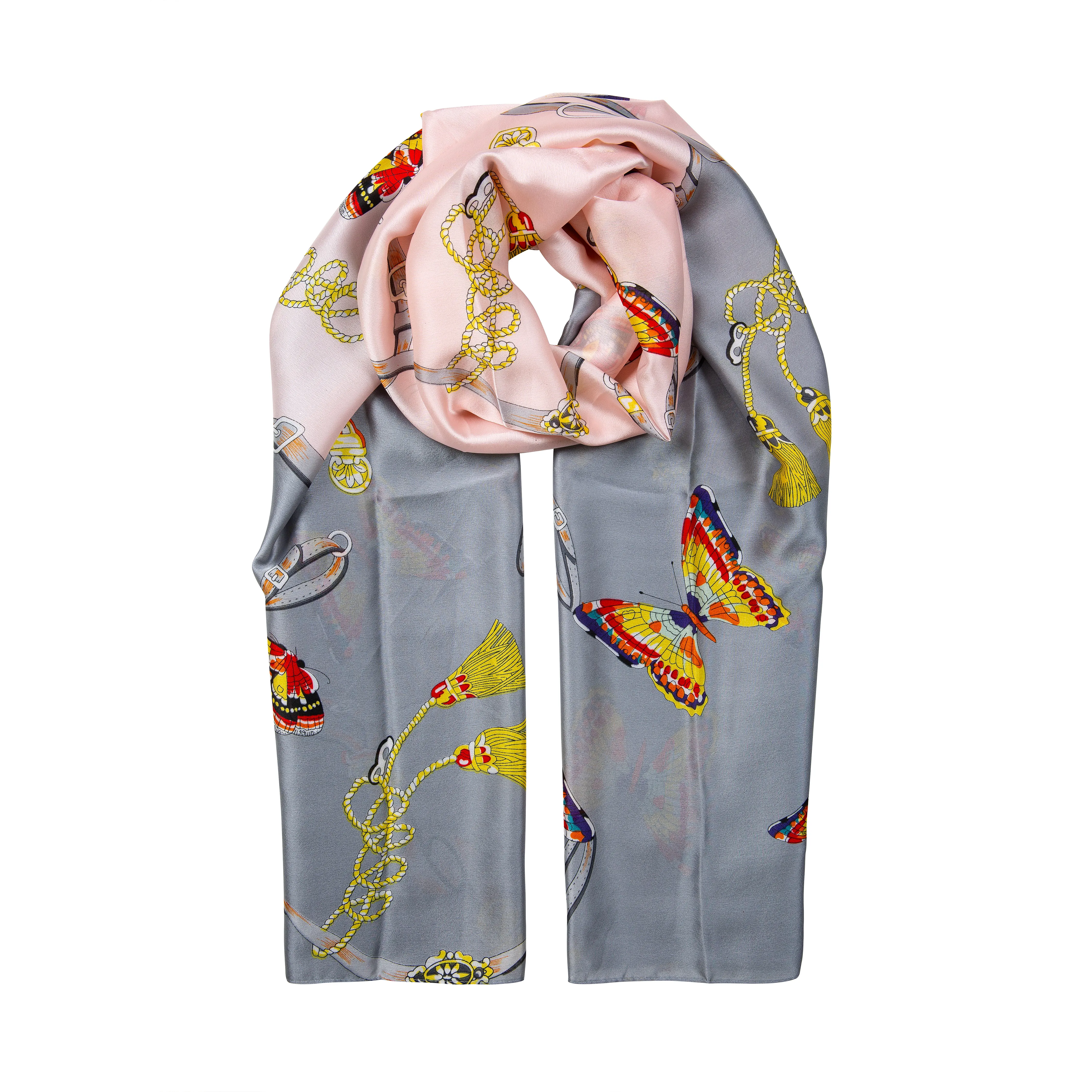 Women’s Butterflies and Buckles Print Silk-Like Lightweight Scarf