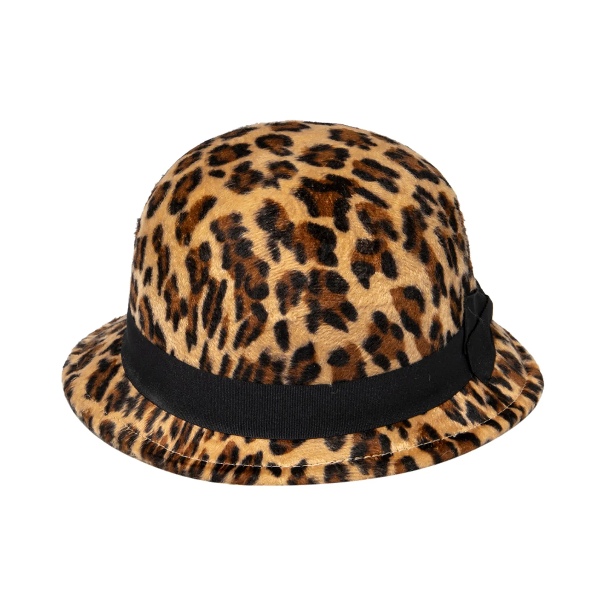 Women's Faux wool felt leopard cloche with grosgrain bow