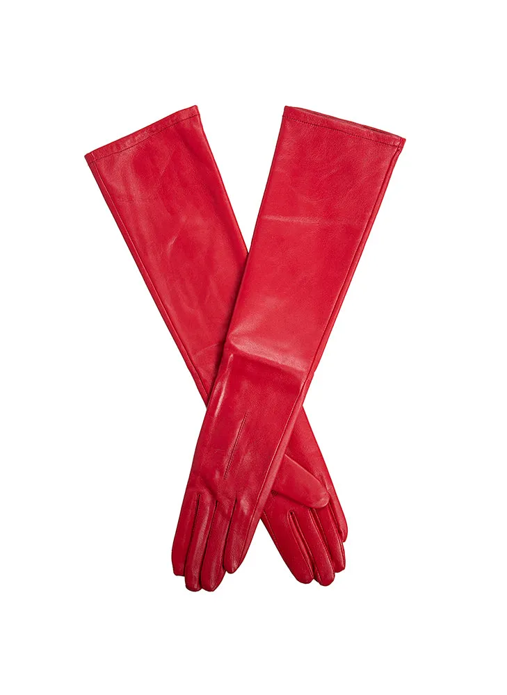 Women's Single-Point Long Above-Elbow Lined Leather Gloves