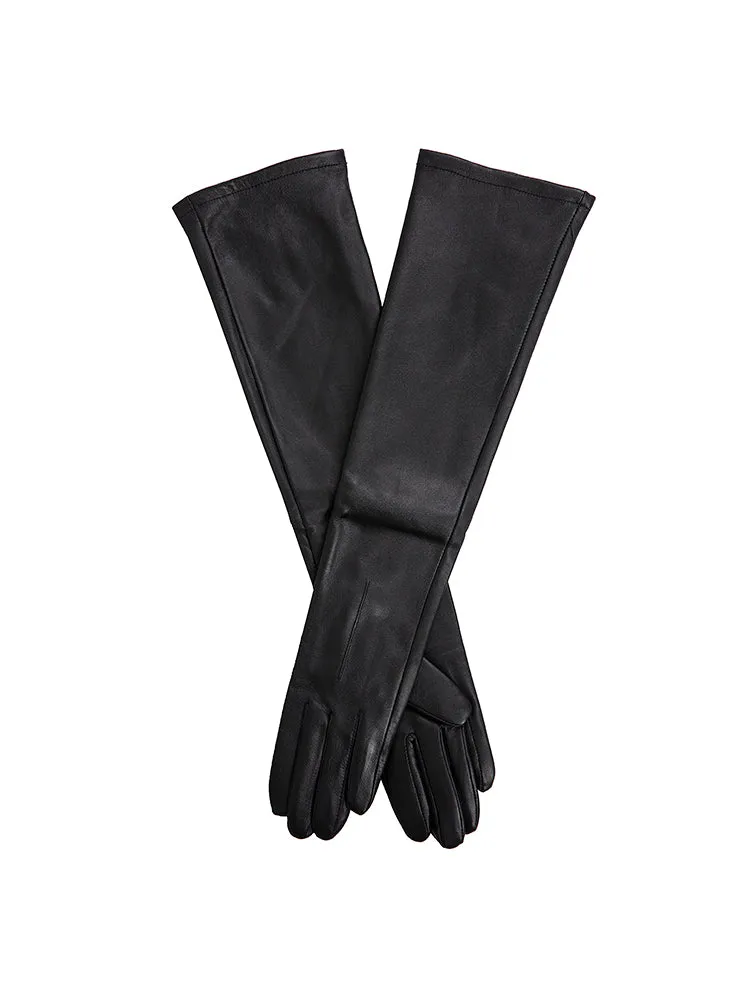 Women's Single-Point Long Above-Elbow Lined Leather Gloves