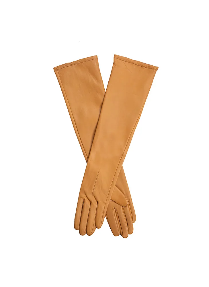 Women's Single-Point Long Above-Elbow Lined Leather Gloves