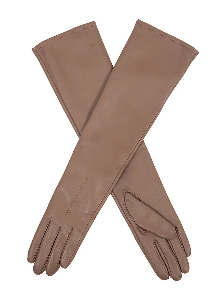 Women's Single-Point Long Above-Elbow Lined Leather Gloves