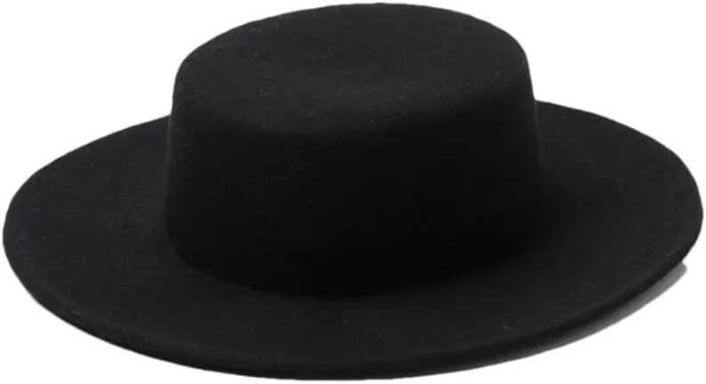 Wool Fedora Hats Women Round Flat Top Hat Wide Brim Solid Color Party Wedding Performance Cap