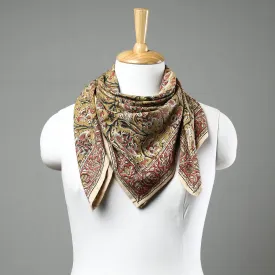 Yellow - Pedana Kalamkari Block Printed Natural Dyed Cotton Scarf 25